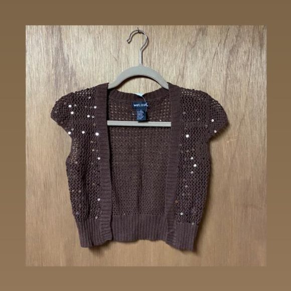NWT Wet Seal Brown Knit Sequin Shrug Size S - Picture 2 of 5